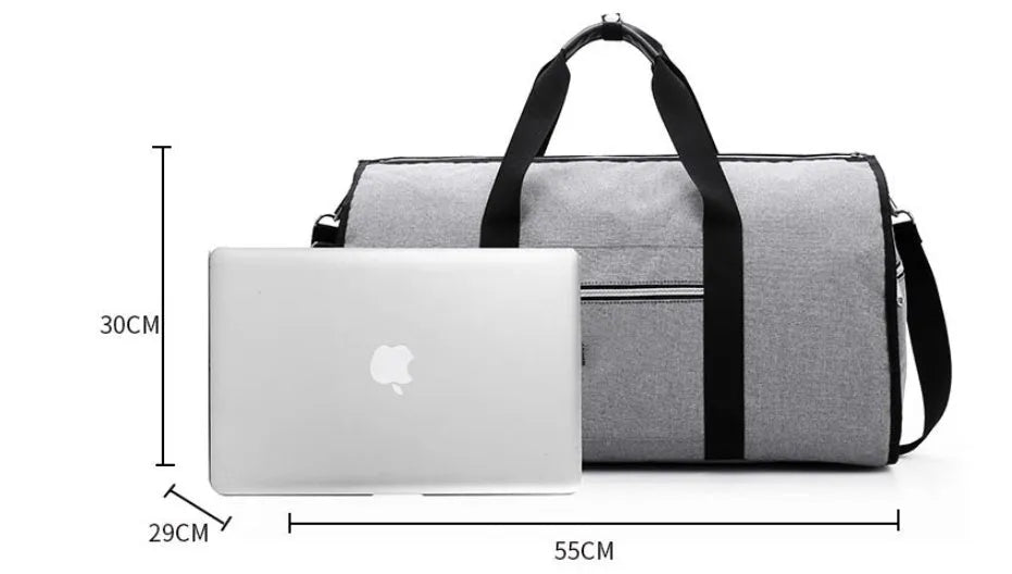 Cylinder-shaped travel bag in Oxford cloth, shown in one of four colours: black, blue, light grey, or red.