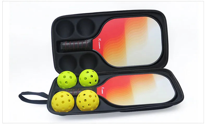 Black pickleball racket storage box with shoulder straps showing EVA construction and equipment compartments
