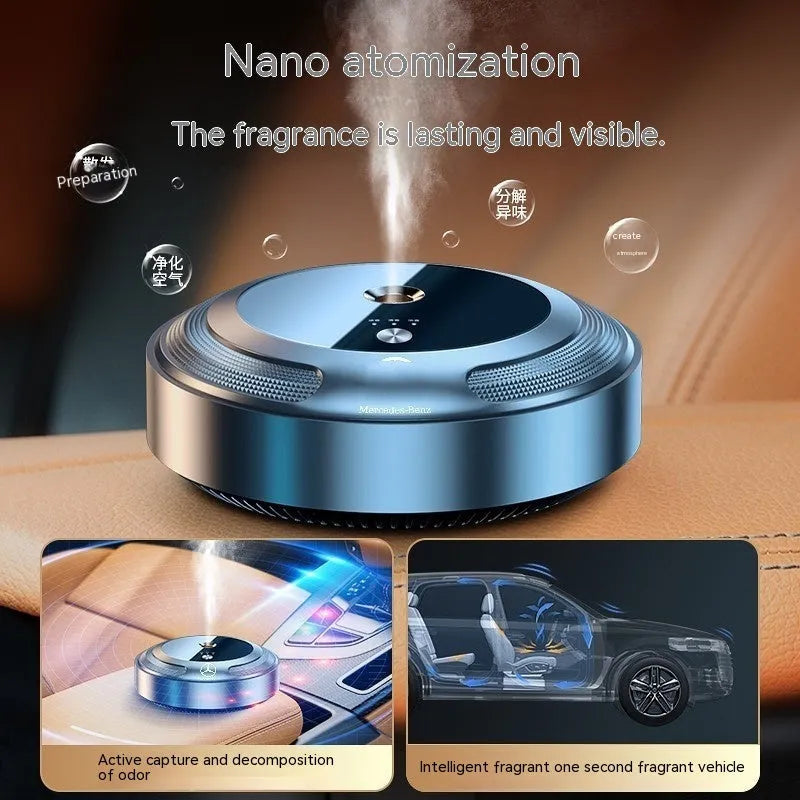 Seven-mode car air freshener diffuser with metal construction and zinc alloy shell