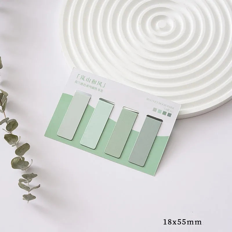 Four magnetic bookmarks in Morandi colour block designs showing different colour variations