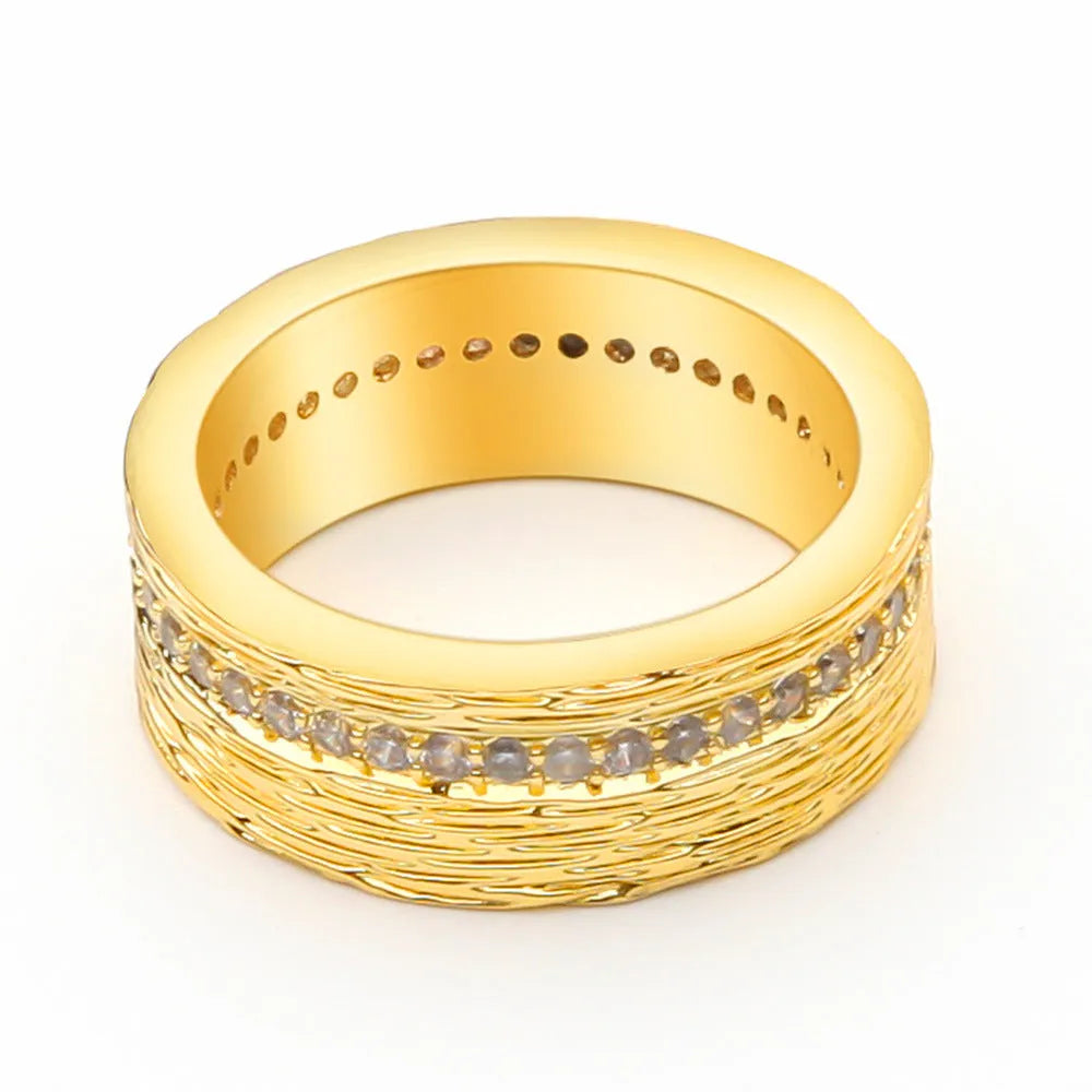 Gold geometric zircon ring for women, made from copper with electroplated finish.