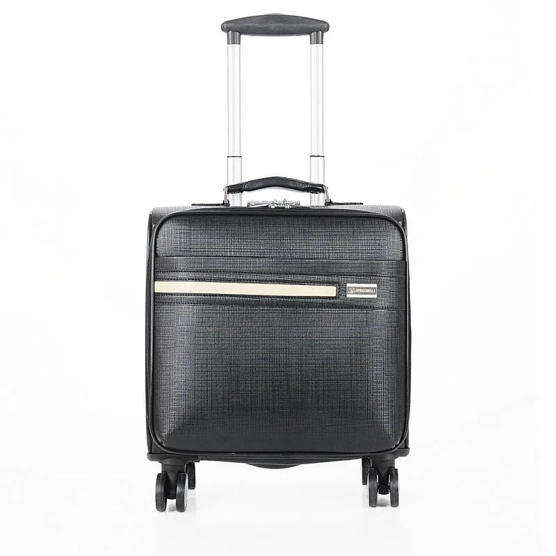 18-inch black or brown PU leather business case with combination lock and airplane wheels