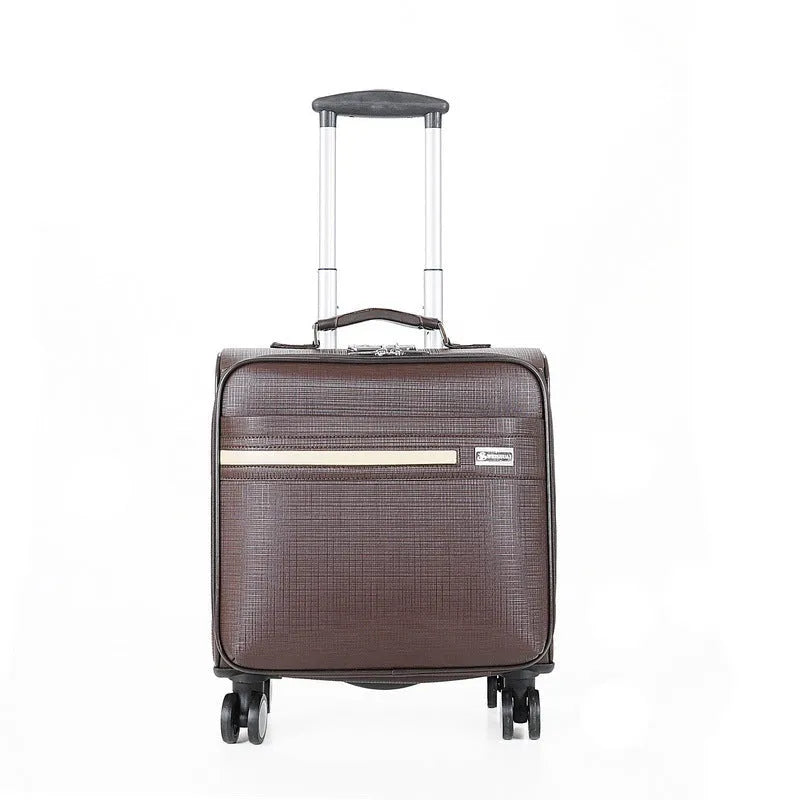 18-inch black or brown PU leather business case with combination lock and airplane wheels