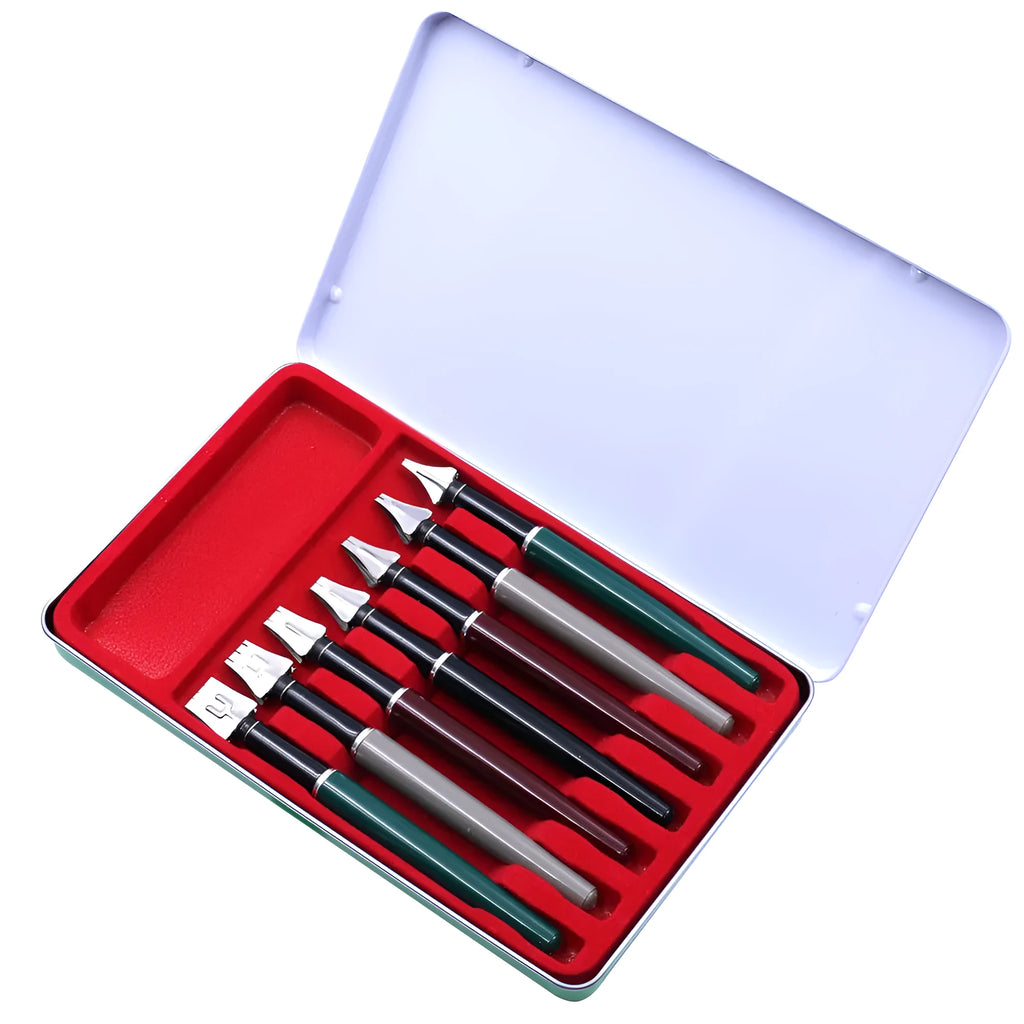 Right Point 7-piece calligraphy parallel pen set with stainless steel nibs and black ink, tip widths 2MM to 11MM