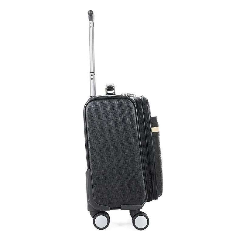 18-inch black or brown PU leather business case with combination lock and airplane wheels