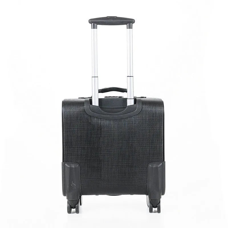 18-inch black or brown PU leather business case with combination lock and airplane wheels