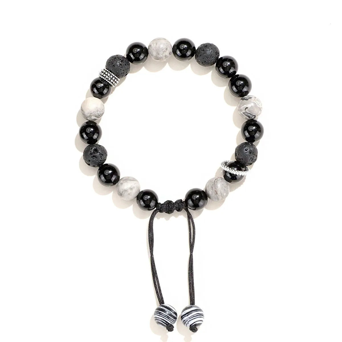 Black agate map stone bracelet with diamond shape design in New Chinese style.