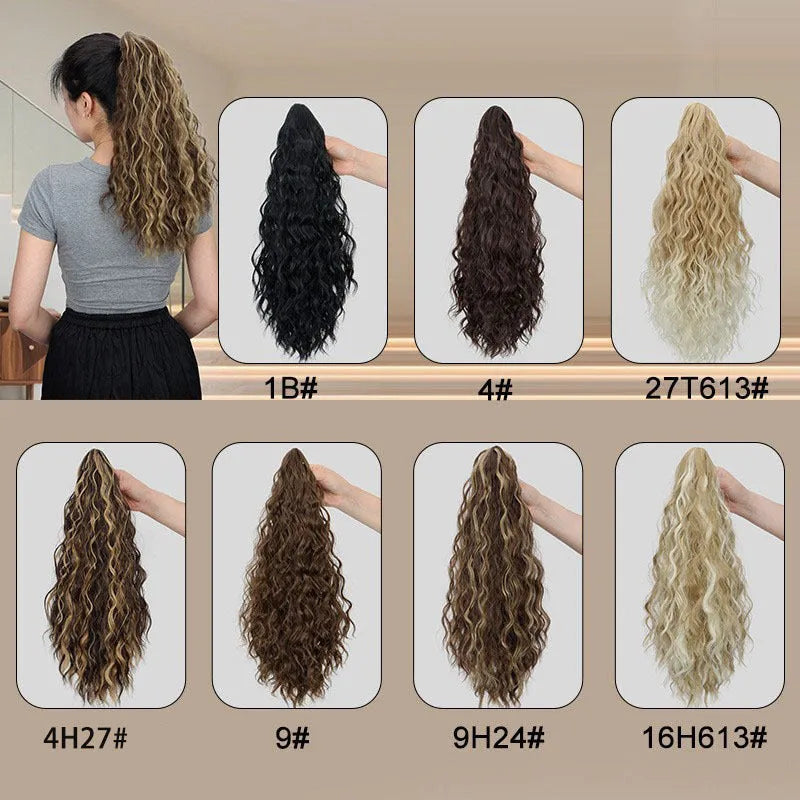 Water ripple grip ponytail corn curler synthetic wig with clip attachment in various colour options
