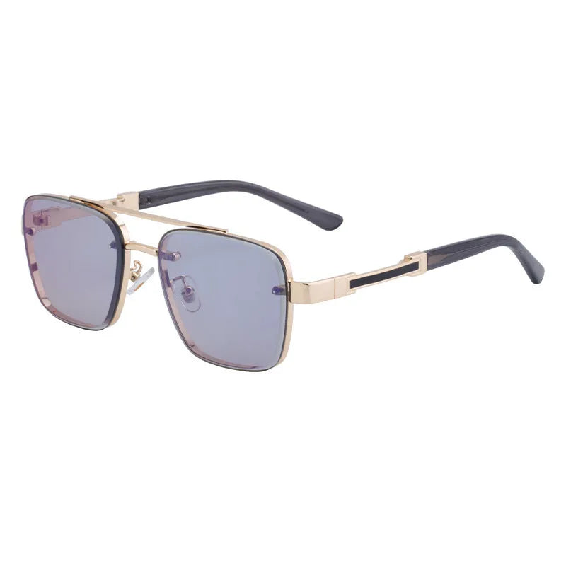 Men's vintage sunglasses with gold frame and gradient lenses for UV protection