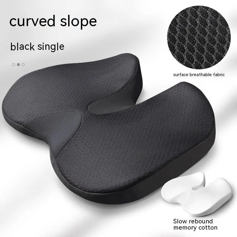 Curved bevel memory foam seat cushion for tailbone support in beige colour.