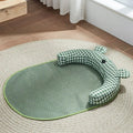 Four season pet bed mat with cooling ice pad in green colour, showing size comparison for small to extra large dogs and cats