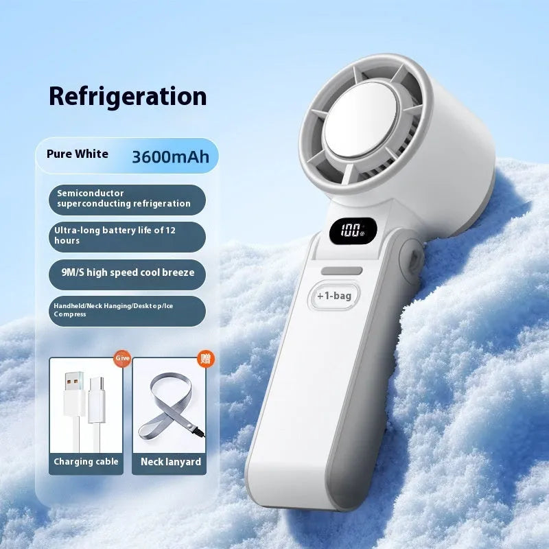 High-speed refrigeration ice compress handheld foldable fan in black with USB cable