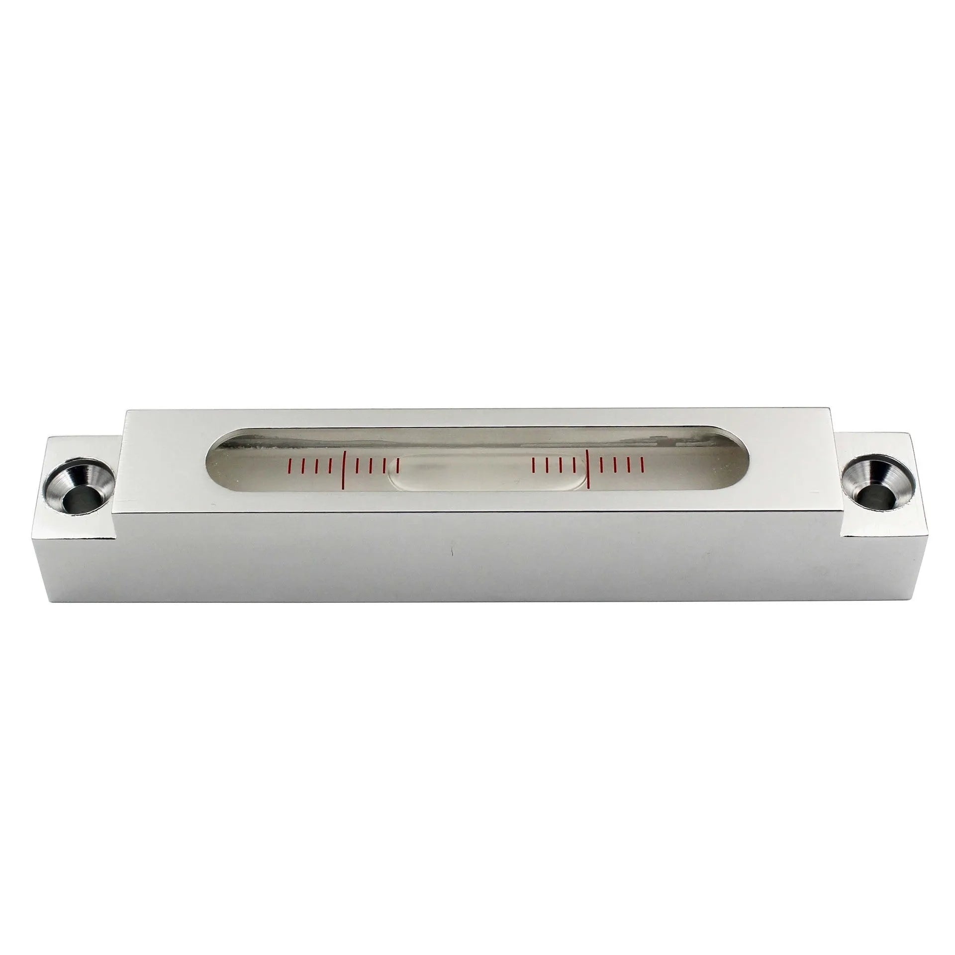 Mini metal and glass spirit level showing dual accuracy scales for precise measurement