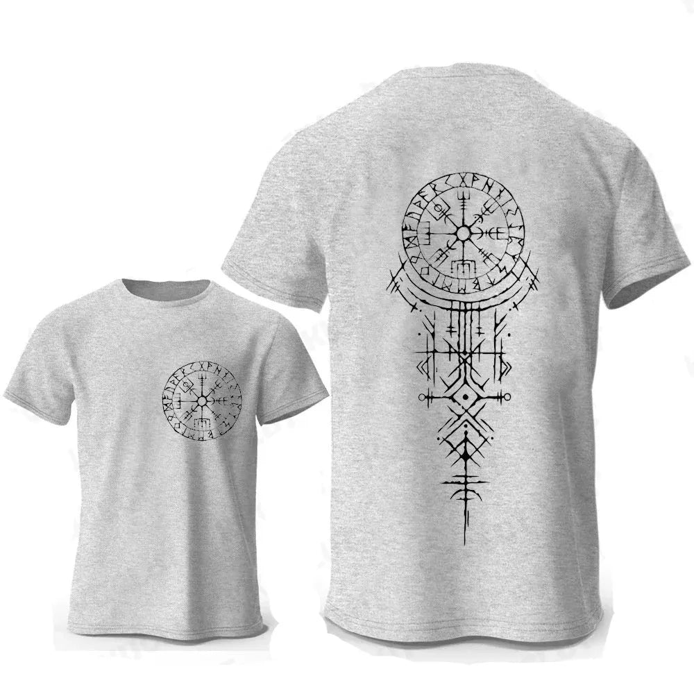 Men's cotton T-shirt with Viking rune compass graphic design in multiple colour options