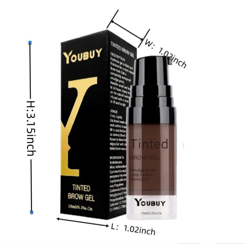 Waterproof brow cream tube in dark grey and golden yellow colours for eyebrow definition