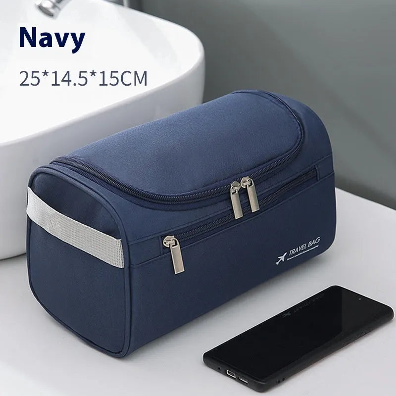 Large capacity waterproof cosmetic bag in retro style, available in PU leather or Oxford cloth materials.