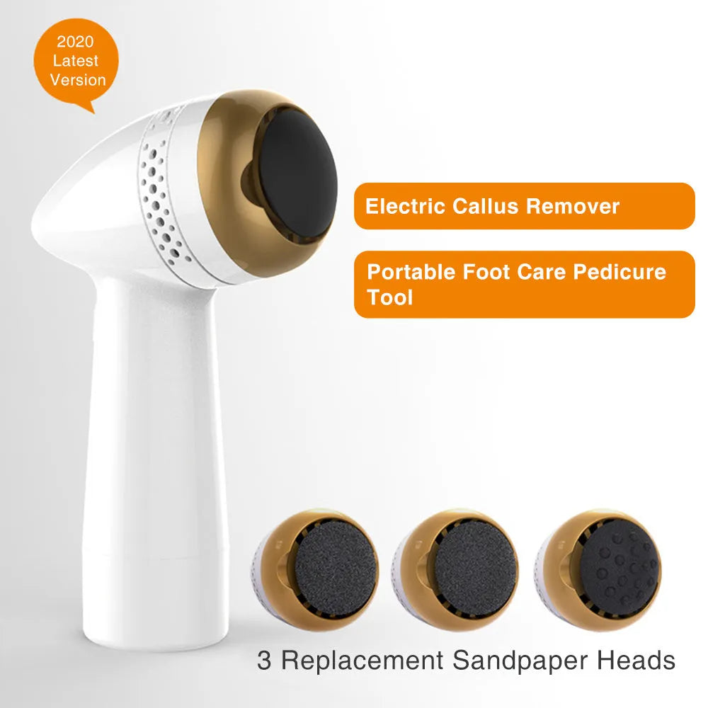 Electric vacuum foot grinder with quartz grinding head in metallic colour options.