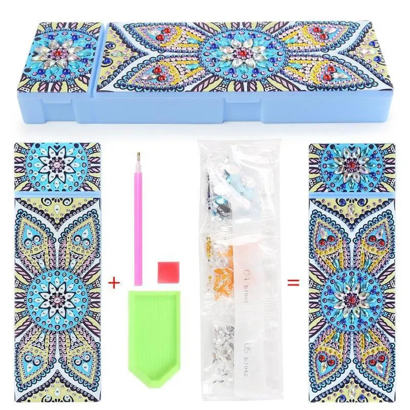 DIY diamond painting pencil case kit with PU leather wrist bag, resin drill bits, and diamond chips, 10 colour options, 200x150x10mm