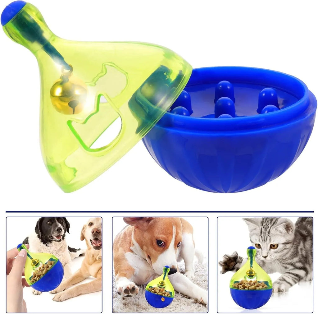 Tumbler-shaped interactive pet treat dispenser ball for dogs and cats with treat release holes