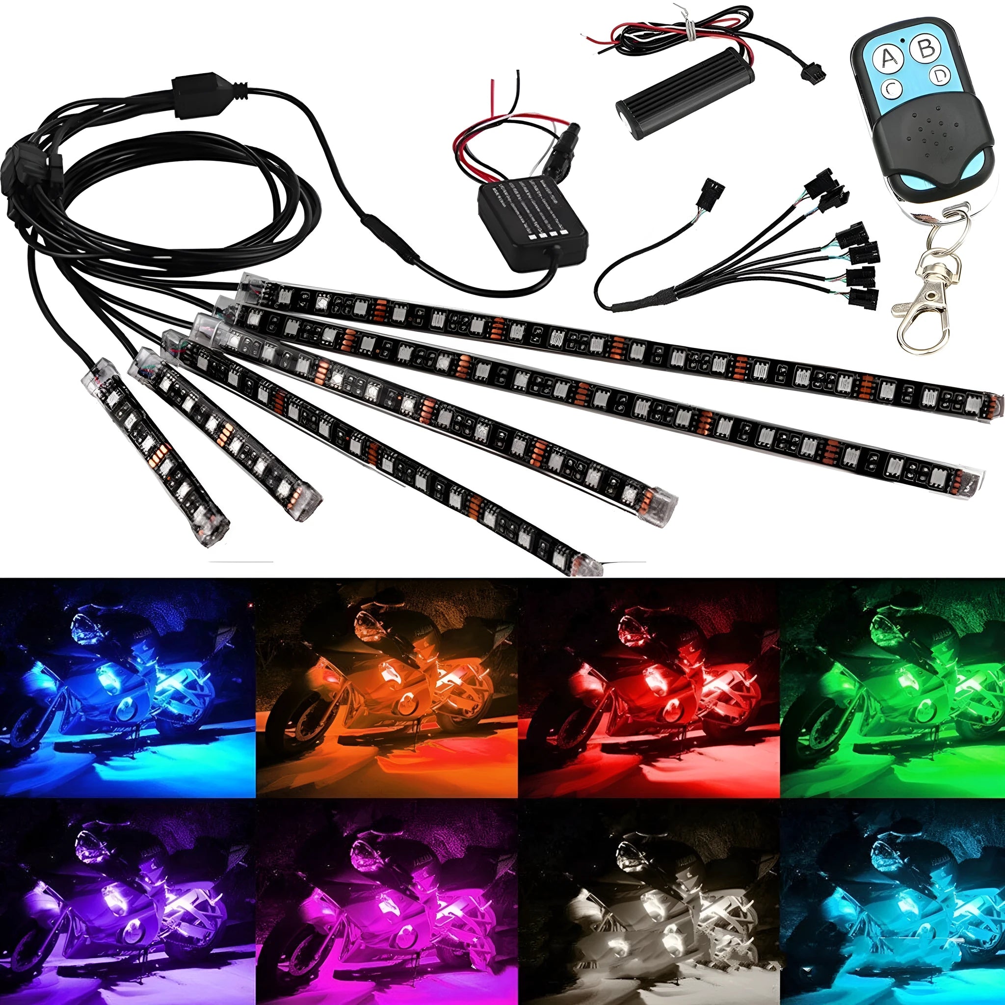 Black waterproof silicone LED light bar with wireless remote control for vehicle atmospheric lighting