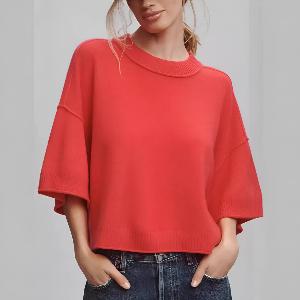 Red women's crop top t-shirt with exposed navel design and regular sleeves