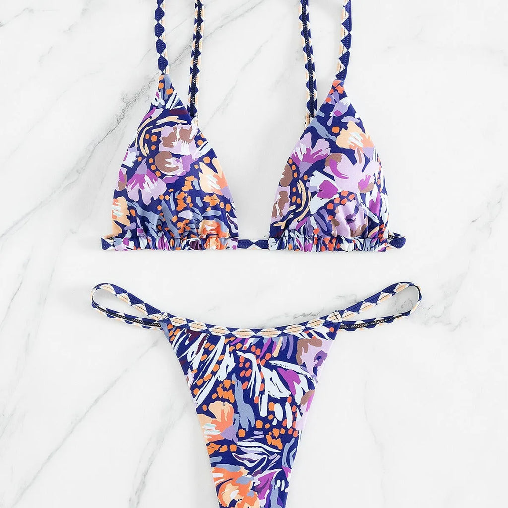 Women's floral printed swimsuit with triangle bag design in briefs style