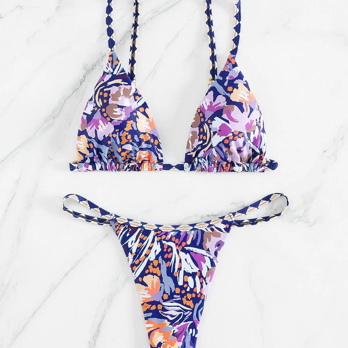 Women's floral printed swimsuit with triangle bag design in briefs style