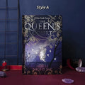 Blue and purple luminous hardcover A5 notebooks open to show full-colour illustrated interior pages