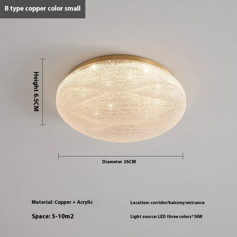 Modern light luxury cream style copper round ceiling lamp for bedroom with 26cm diameter option