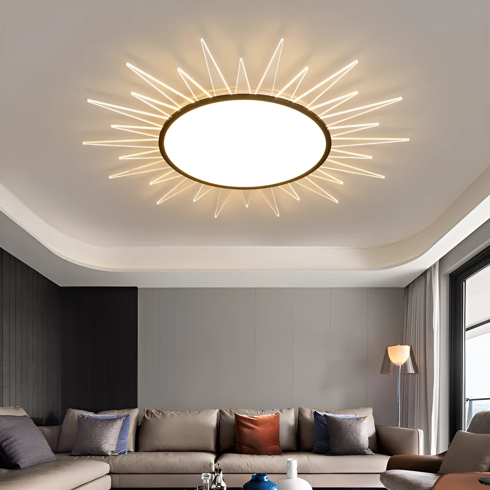Modern round aluminium LED ceiling lamp with remote control for dimming, available in four sizes