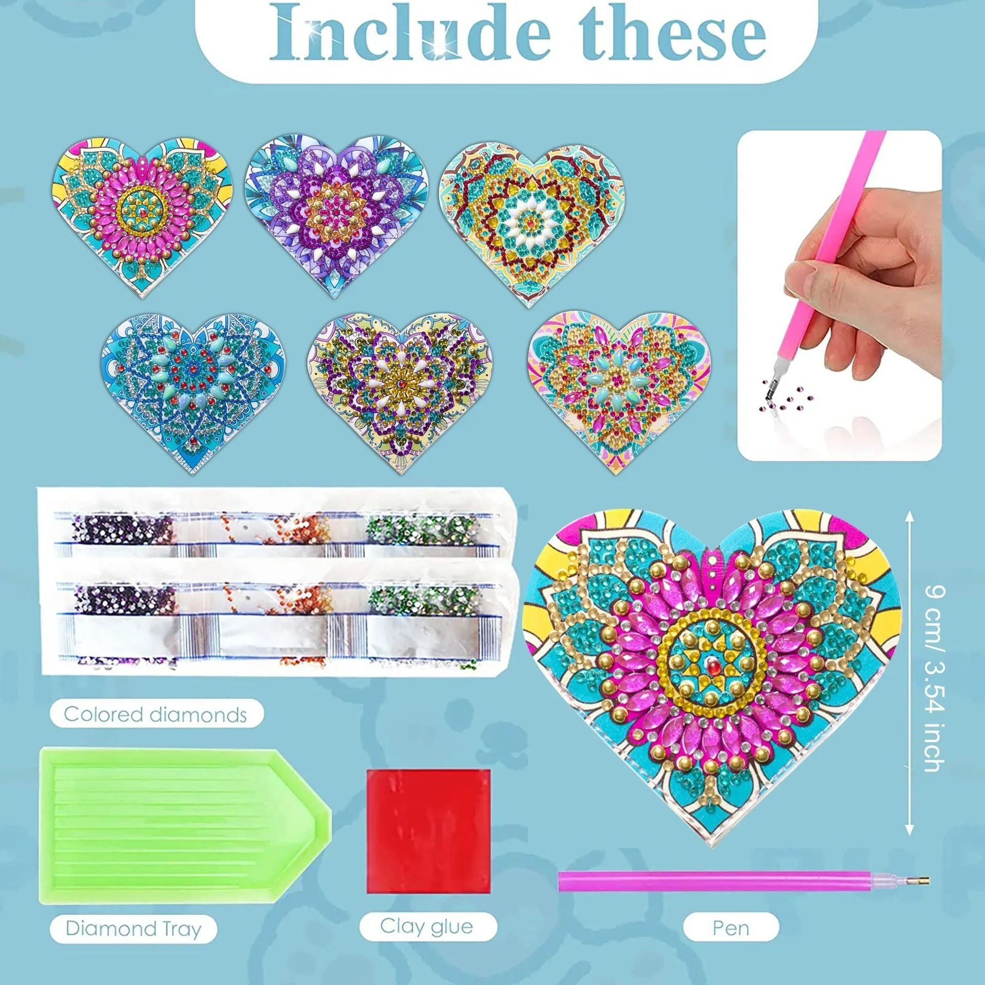 Handmade PU leather bookmark set with stick-on crystals and flower cornerite decorations