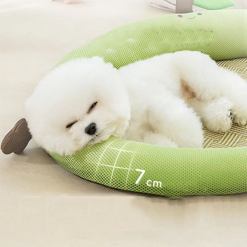 Green fruit backrest pet nest for dogs and cats, shown in a large size.