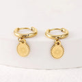 A pair of women's stainless steel geometric ellipse ear studs in colour XY-EH005.