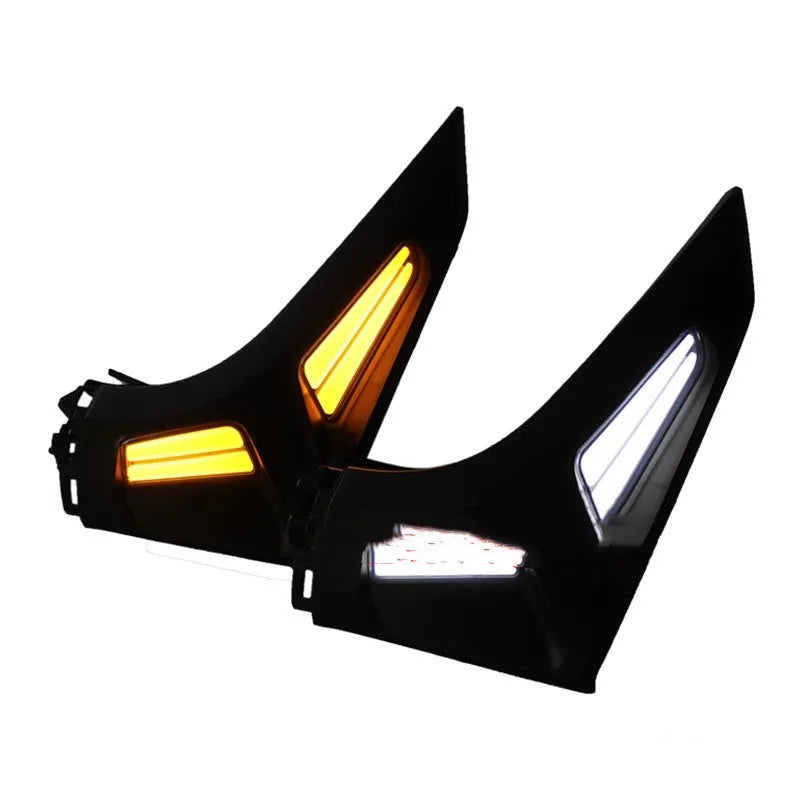 Pair of LED turn signal lights for Yamaha NMAX155 scooter in blue and yellow colour.