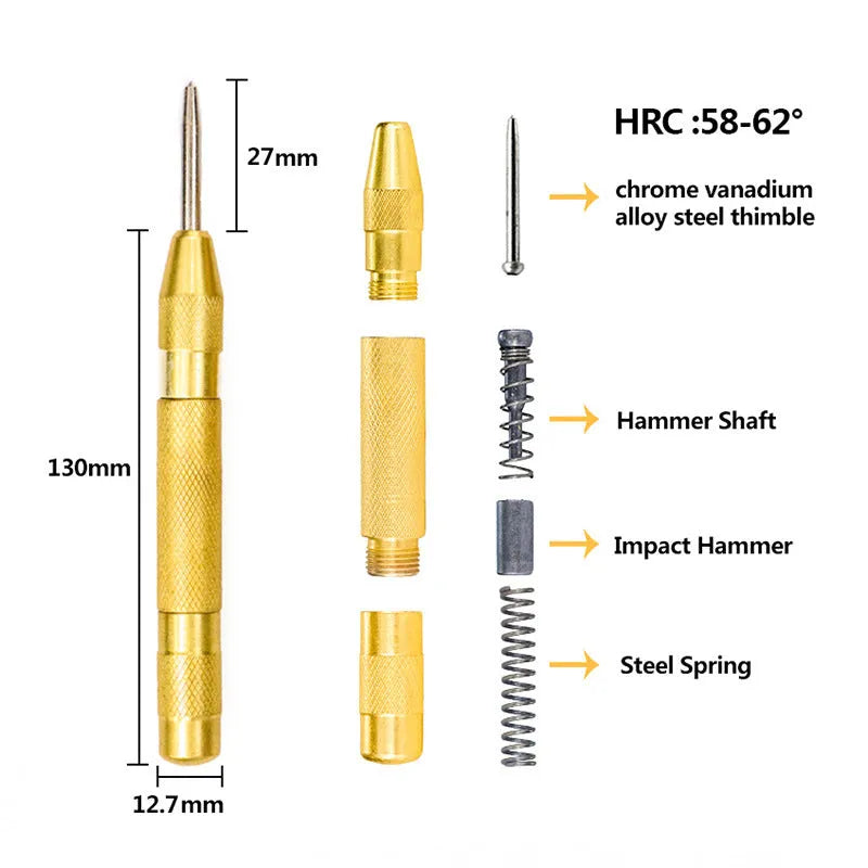 High-speed steel step drill bits and centre punch set for metalworking with colour-coded organisation