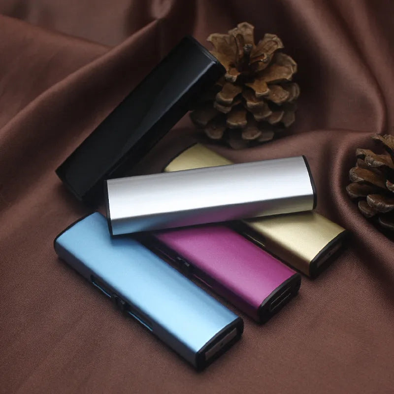 Set of 20 rechargeable metal windproof cigarette lighters in assorted colours.