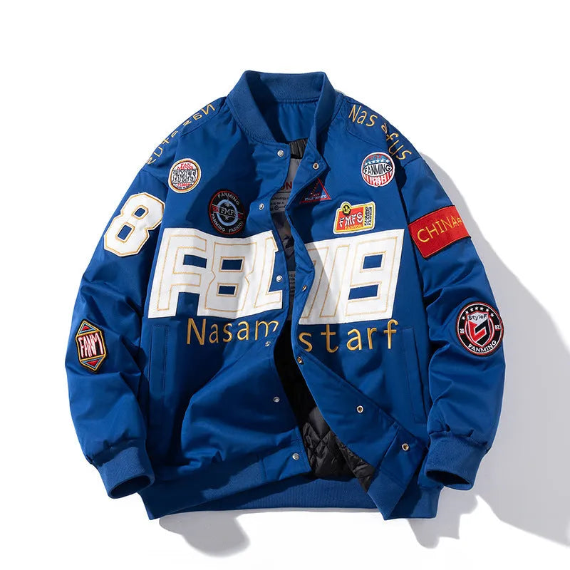 Black red blue motorcycle baseball uniform with hood and cotton padding for autumn winter riding