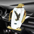 Wireless charging car phone holder with suction cup mount in gold and black colour combination