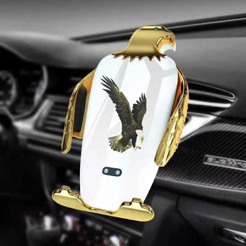 Wireless charging car phone holder with suction cup mount in gold and black colour combination