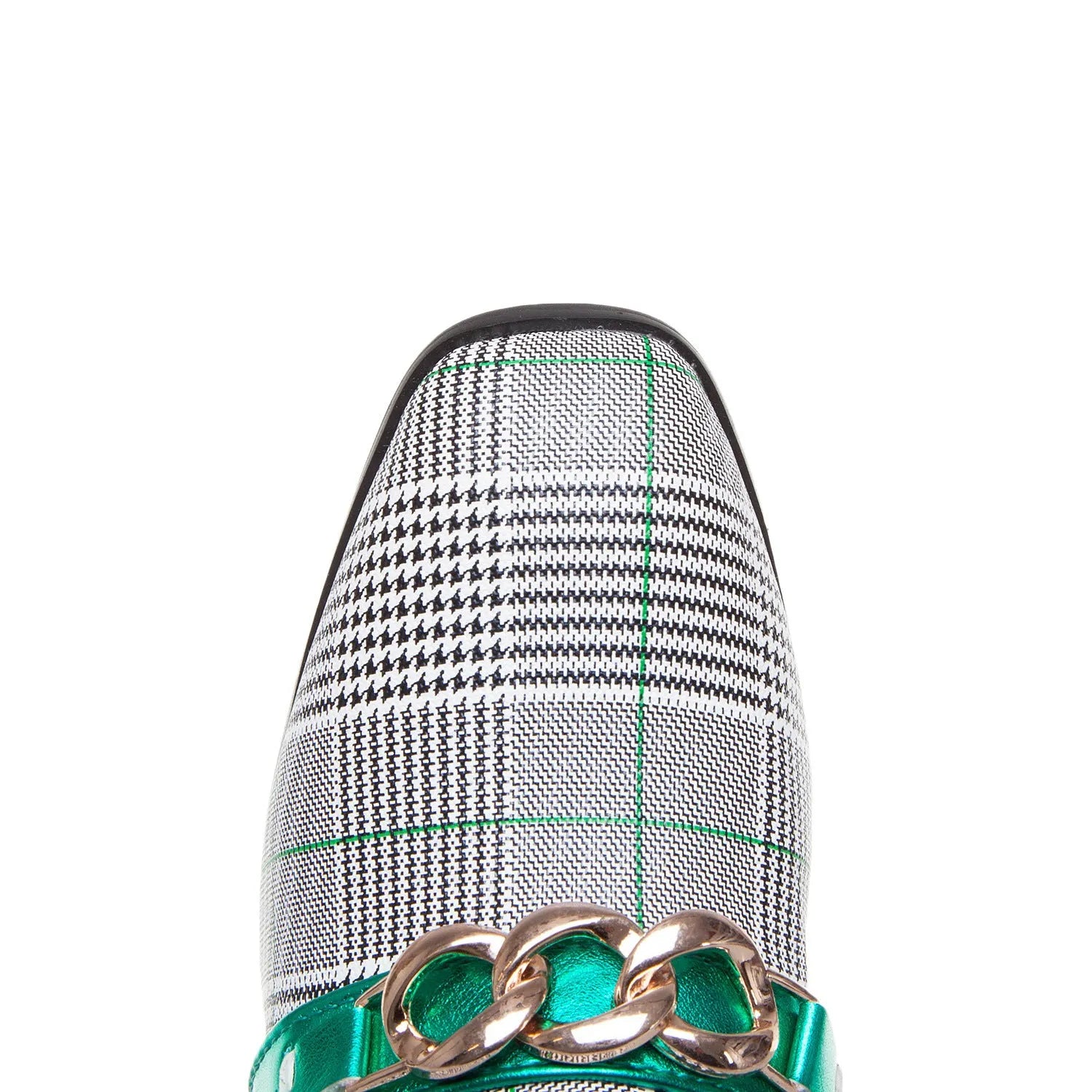 Women's metal decorative square toe slip-on shoes in green artificial PU with colour-matched metal detail