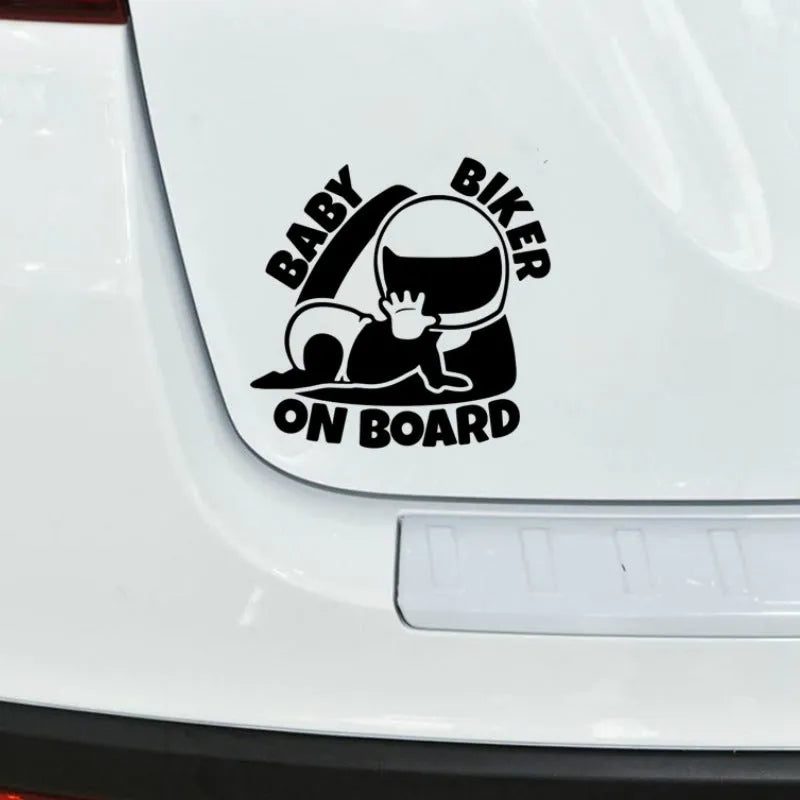 Reflective BABY ON BOARD car warning sticker measuring 14.5 by 15 centimetres