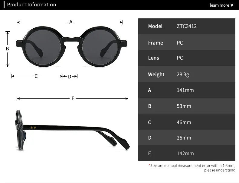European American retro artistic round sunglasses C2 Black Frame Double Gray plastic full frame UV400 protection