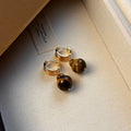 Gold-plated tigereye geometric earrings in French retro style with round elements