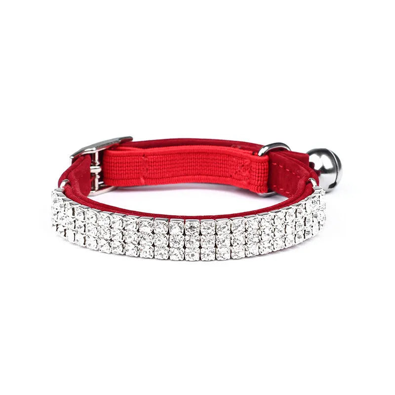 Rhinestone-studded suede velvet cat collar adjustable between 20-30 cm
