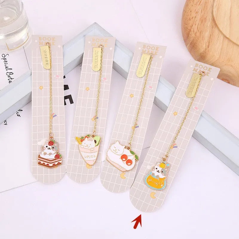 Jane Lime Foodie Cat metal bookmark with cartoon pendant in choice of four designs.