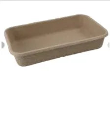 Brown biodegradable disposable cat litter box showing three available size options
