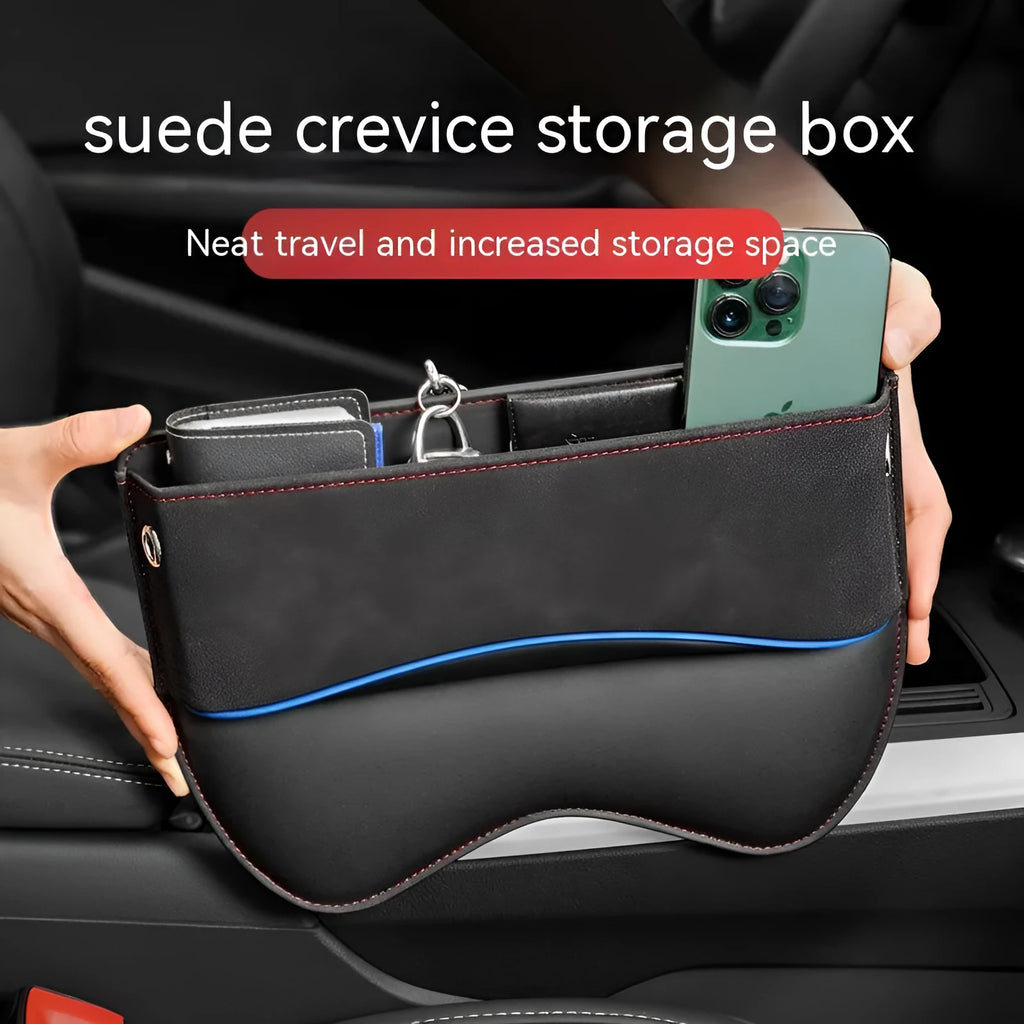 Waterproof leather car seat storage box in a choice of five suede-matching colours.