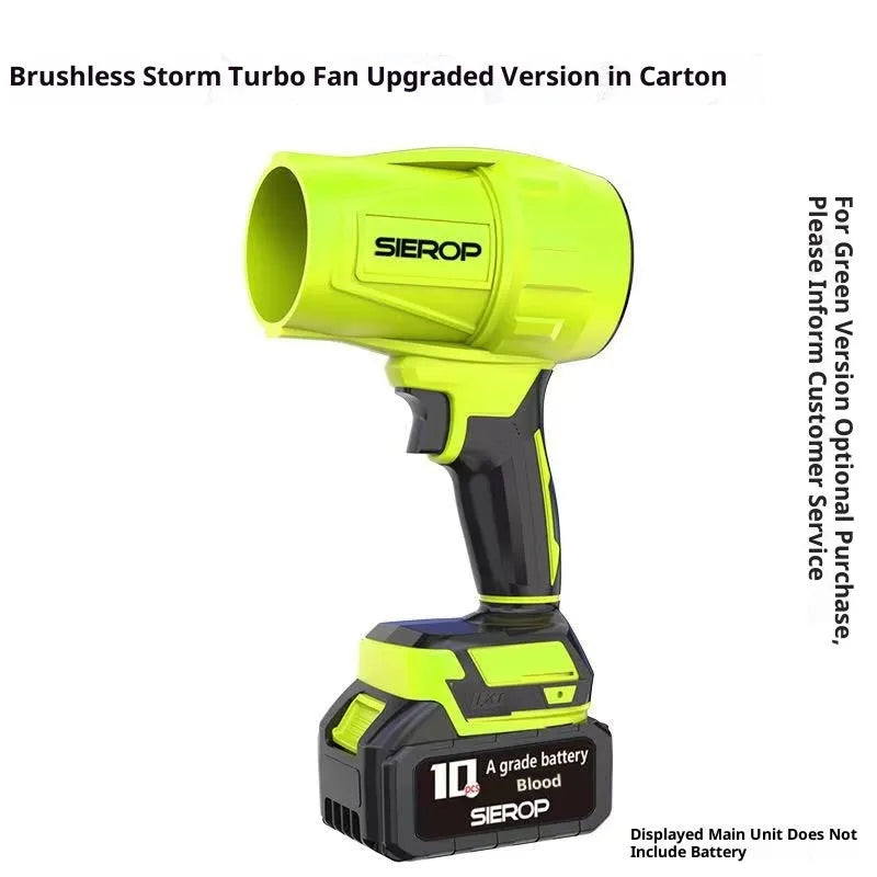 Storm Machine industrial-grade strong hair dryer with bare-metal body and 700g thrust, shown with Makita batteries and charger