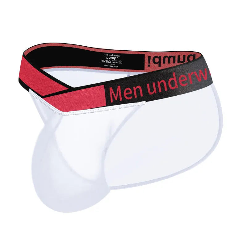 Men's transparent ice silk underwear with large V gradient high fork design in black colour