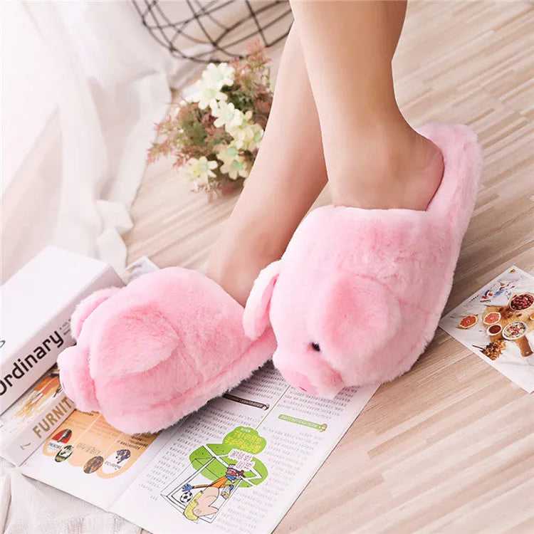 Pink pig-shaped floor slippers with short plush fabric and PP cotton filling